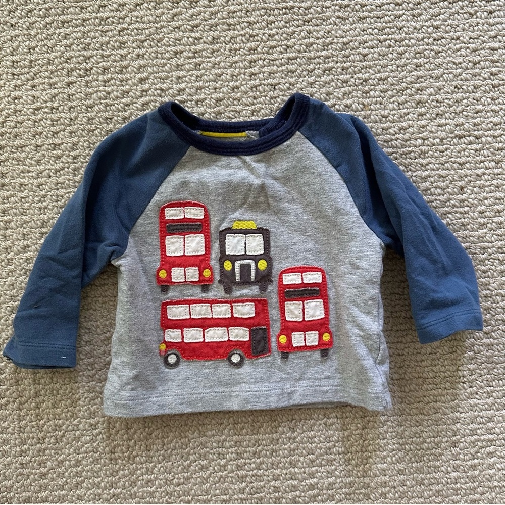 Baby Boden 0-3mo Long Sleeve Appliqué London Bus Shirt